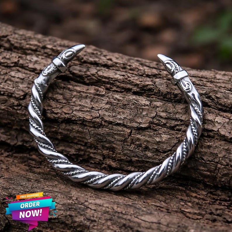 Norse raven stainless steel Viking cuff bracelet