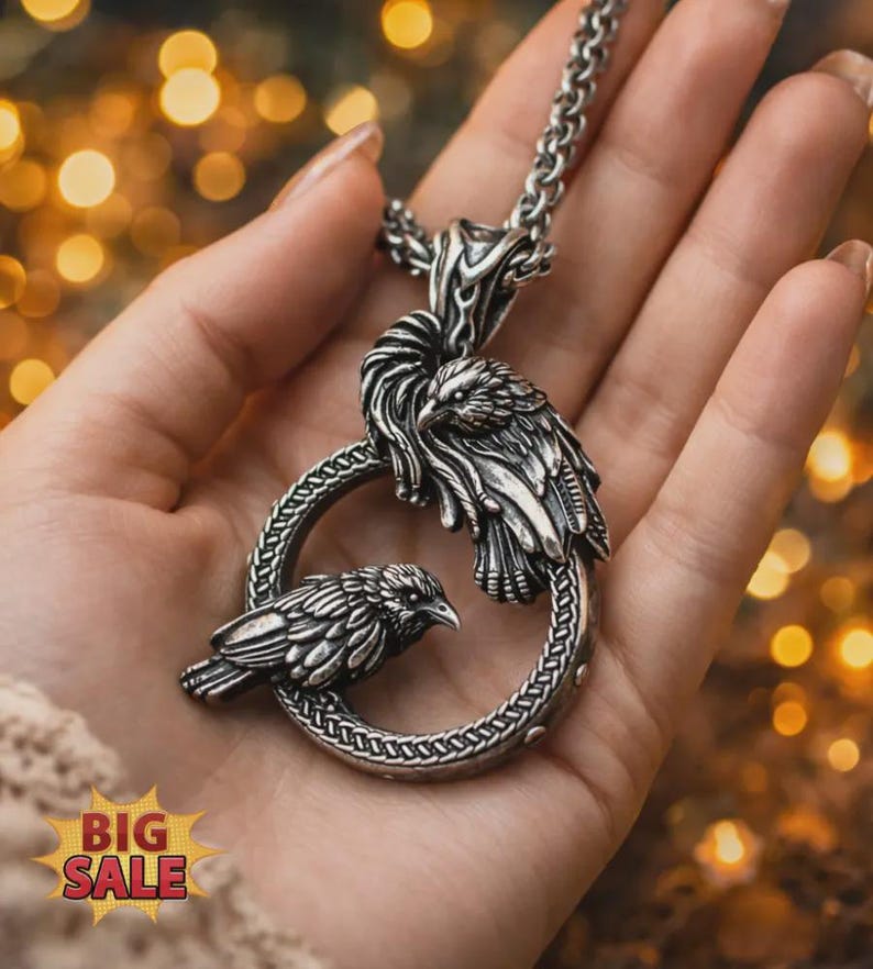Odin raven Huginn Muninn Viking pendant necklace