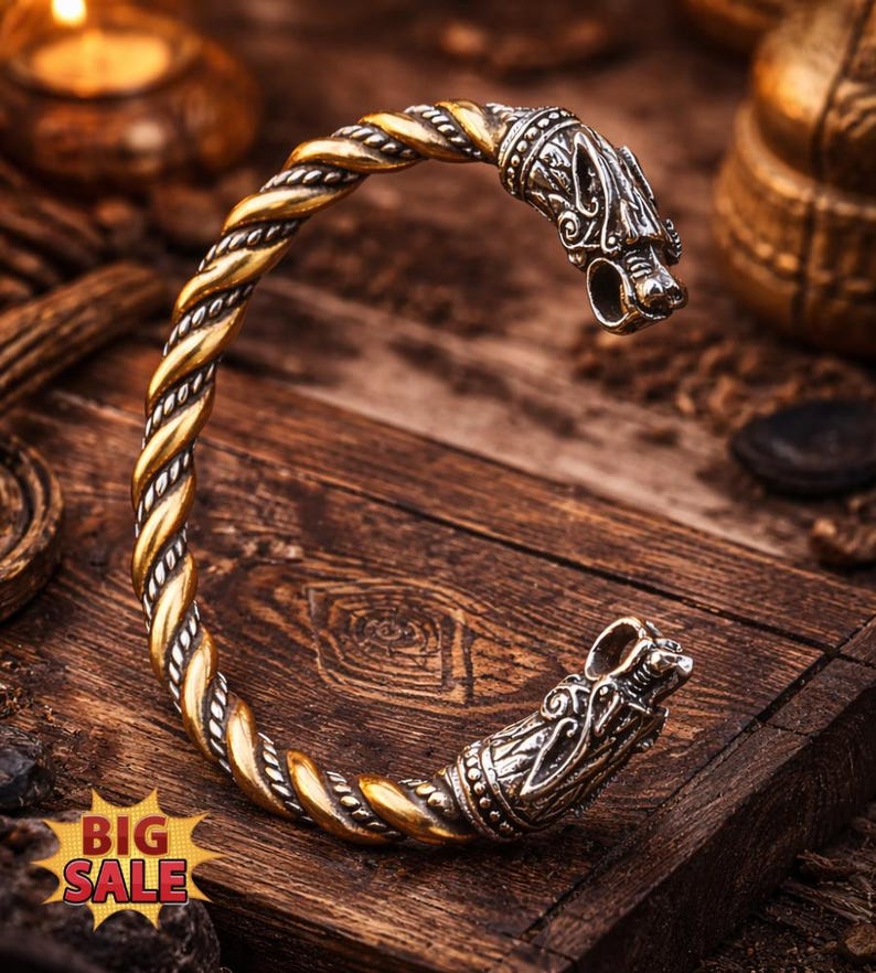 Men’s Viking dragon stainless steel Nordic cuff bracelet